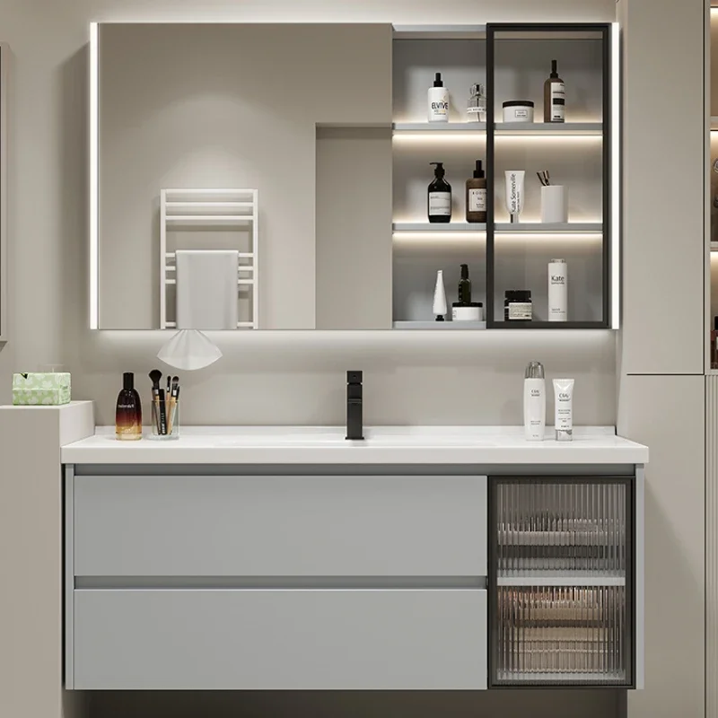 Modern Minimalist Solid Wood Integrated Ceramic Basin Bathroom Cabinet Combination Intelligent Bathroom Washbasin