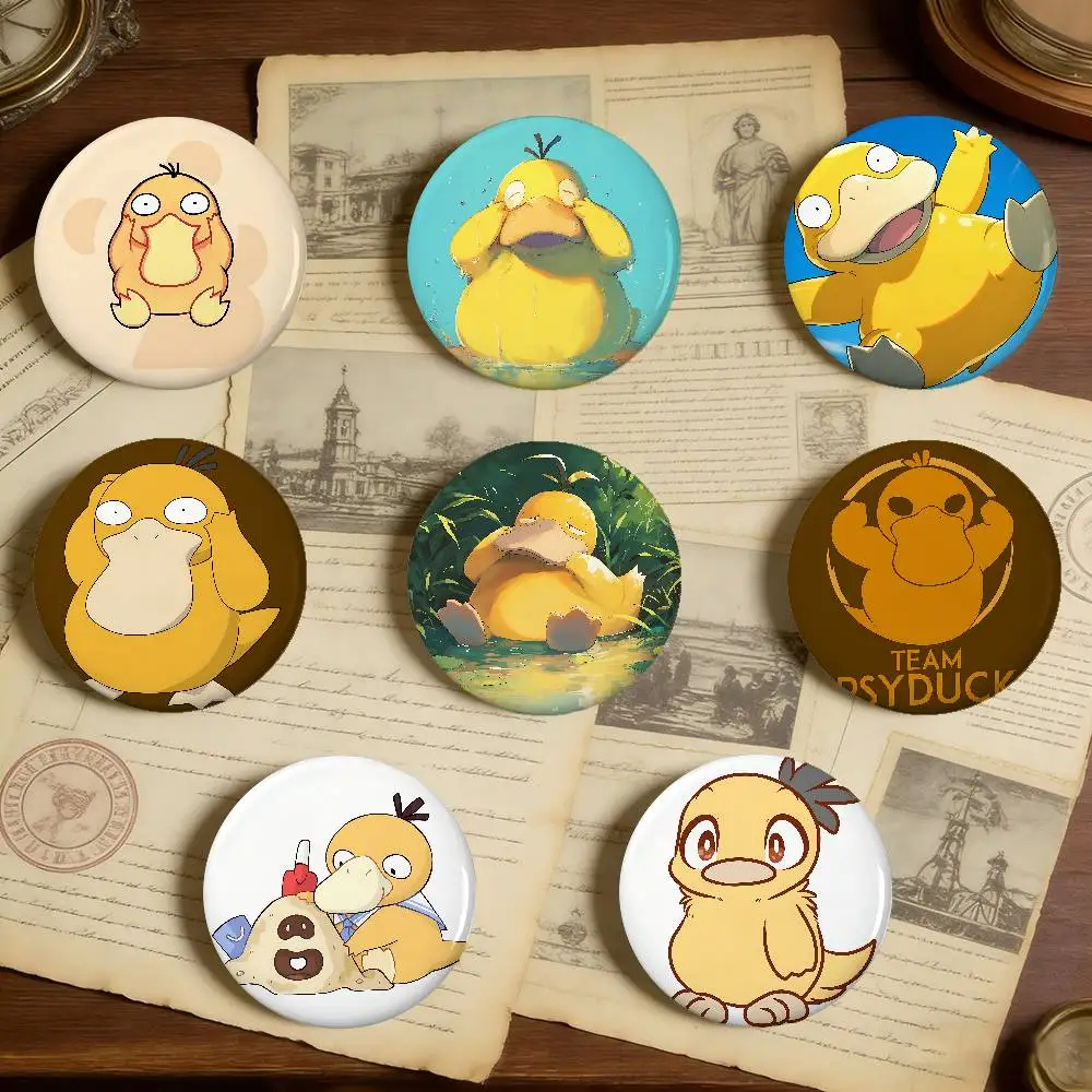 Cartoon P-Psyduck Cute Badges Peripheral Lapel Pins Tinplate Round Brooch For Shoulder Bag Accessories Souvenir Gifts
