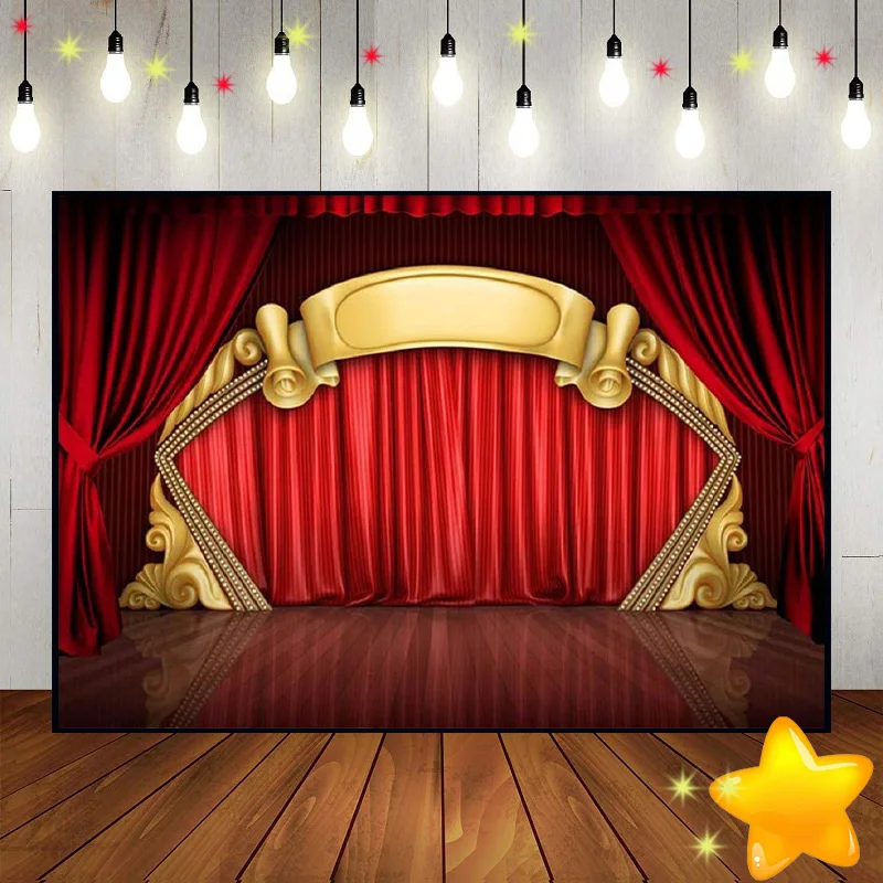 Stage Background Banner Photo Vinyl Custom Birthday Backdrop Red Drapes Curtains Photography Backdrops Decoration Spotlight