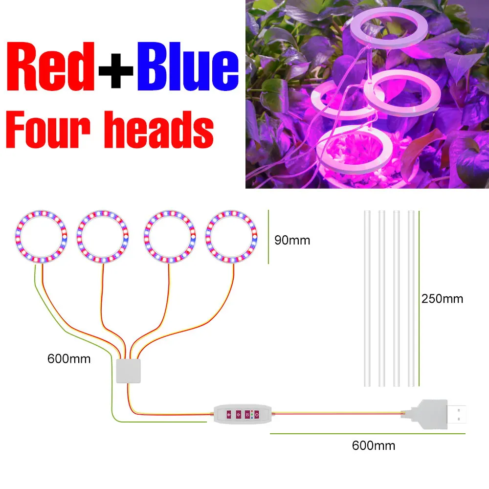 LED-groeilicht Volledig spectrum kamerplantenlamp Ingemaakte fruitgroenten Planten Vullen verlichting Dimbaar met 24-uurs timing USB DC5