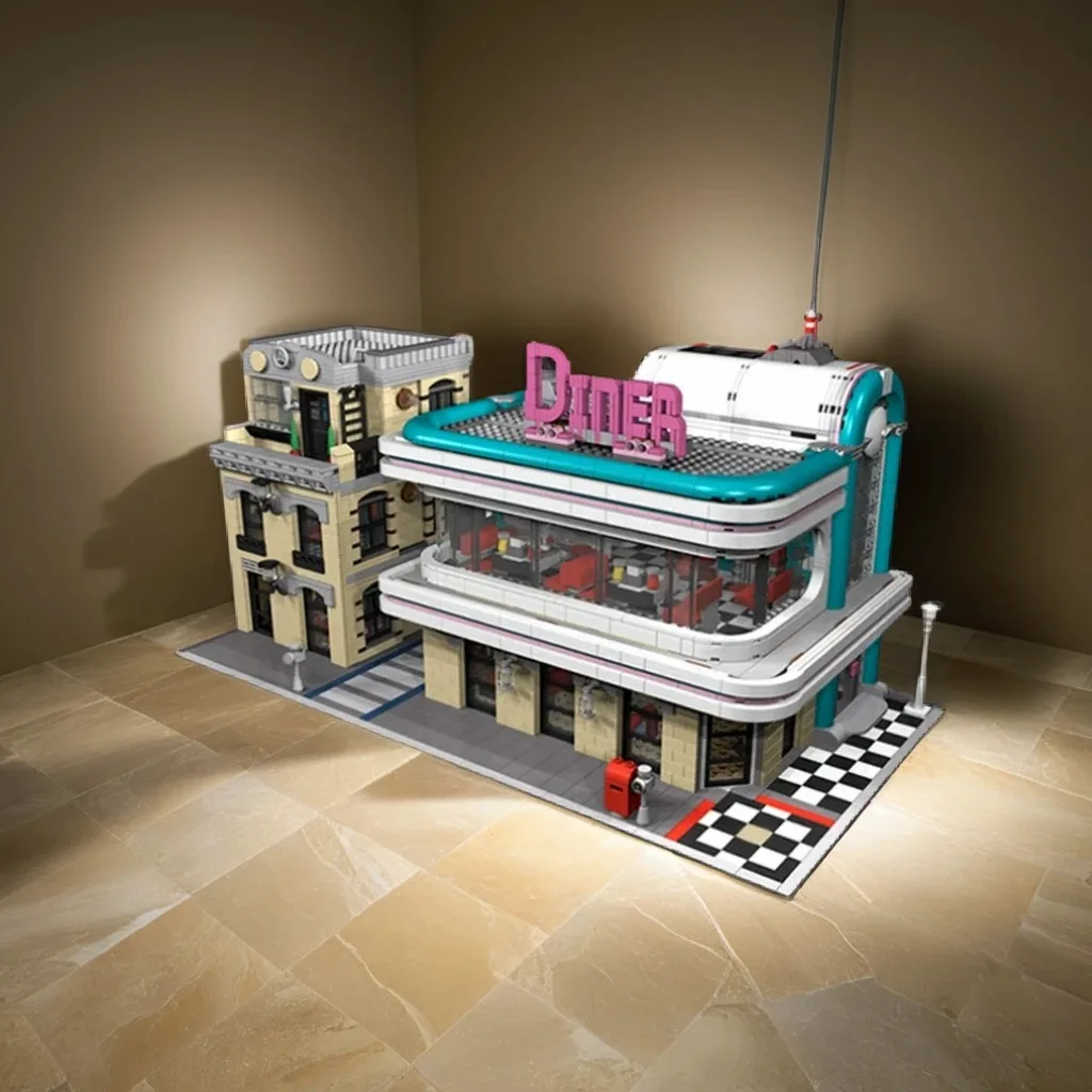 

4182PCS MOC Downtown Diner Chicago Modular Dining Venue DIY Model Building Blocks Birthday Gift