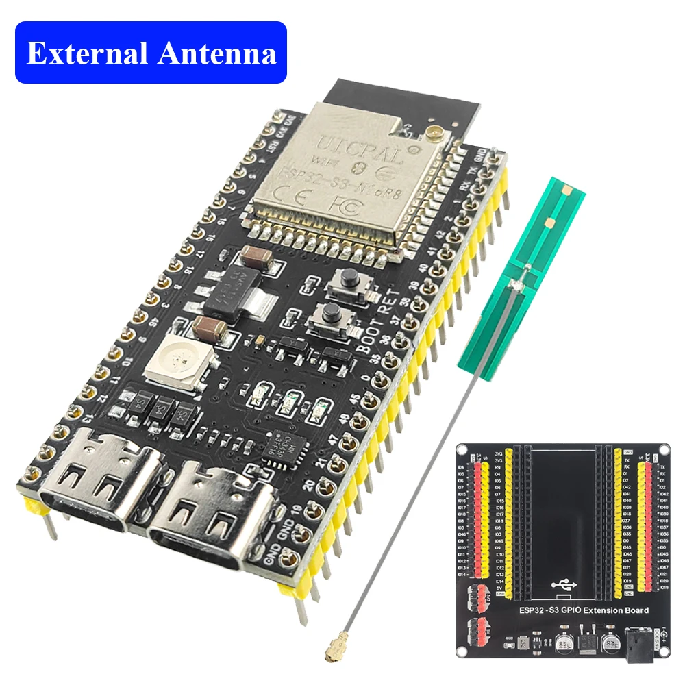 ESP32-S3 Entwicklungsboard mit Erweiterungsadapter-Kit 2,4G WLAN BT Modul MCU ESP32-S3WROOM1 N16R8 44-Pin Typ-C ESP32S3