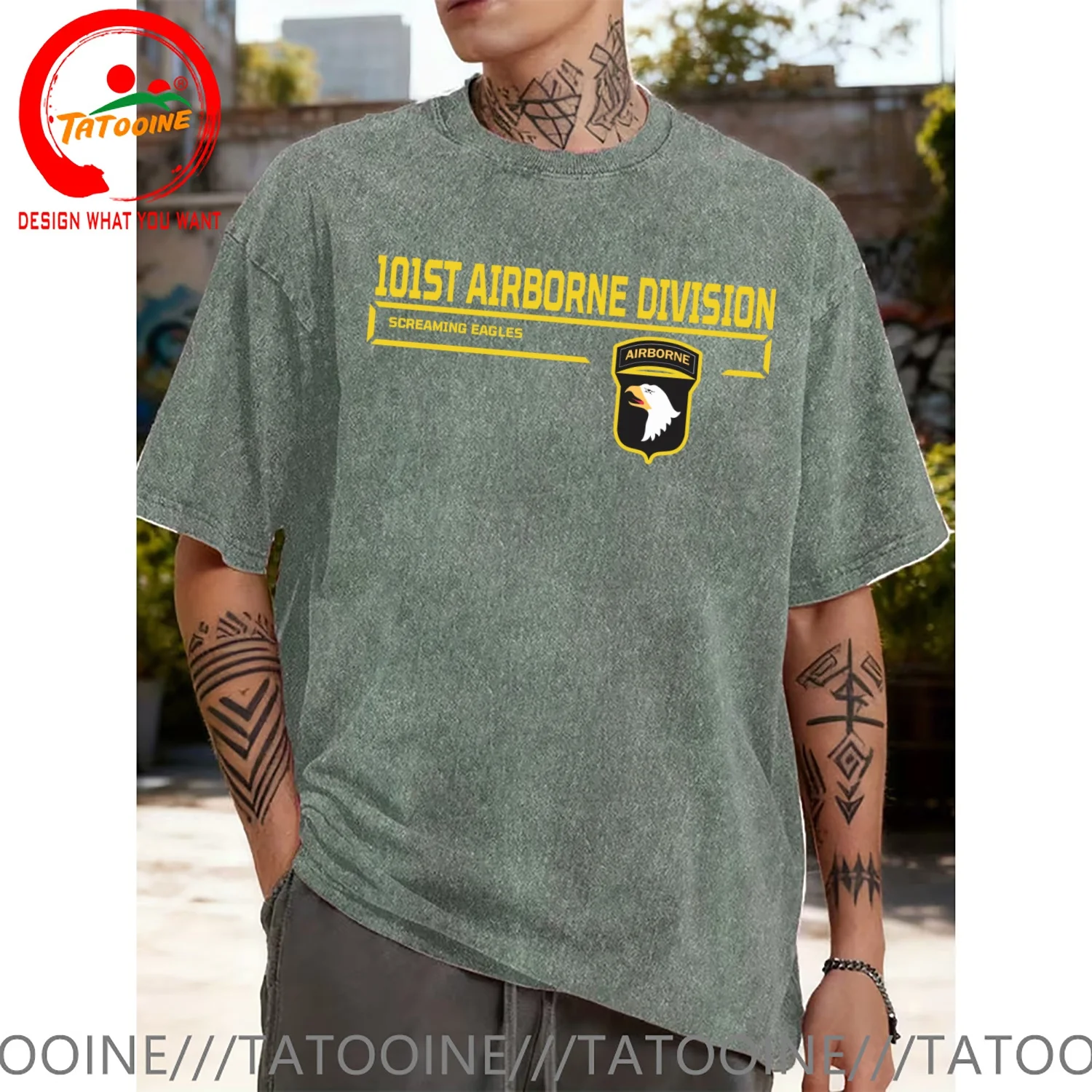 US Army 101st Airborne Division Screaming Eagle T Shirt Men Vintage Washed Cotton T-Shirt Stylish Clothing Tops Tee Shirt Leisur