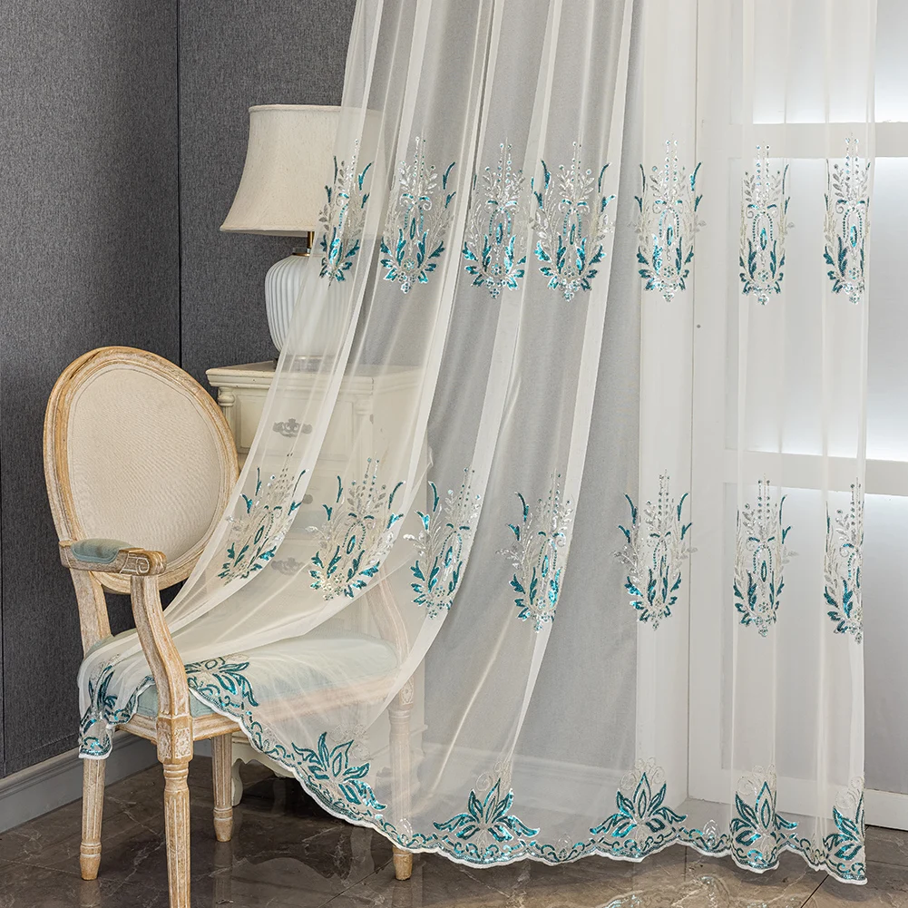 1PC Nuan Series White Sheer Voile Fabric Embroidered Curtain for Living Room Bedroom Ready Made Tulle Curtain