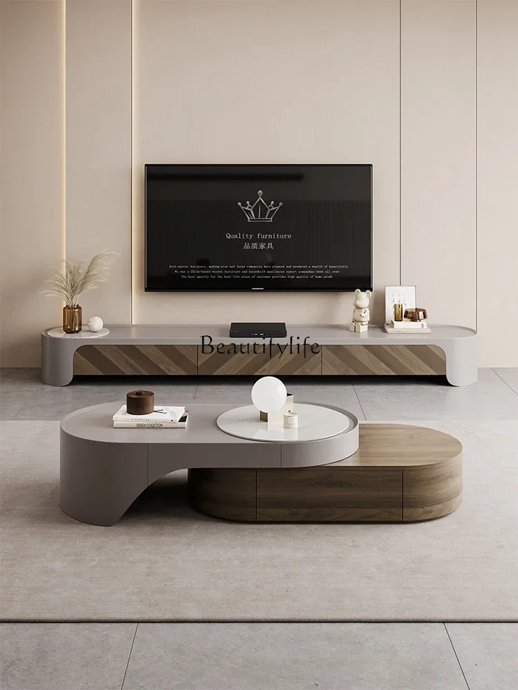 x4 Light luxury coffee table TV cabinet Modern simple high-end sense retractable coffee table combination