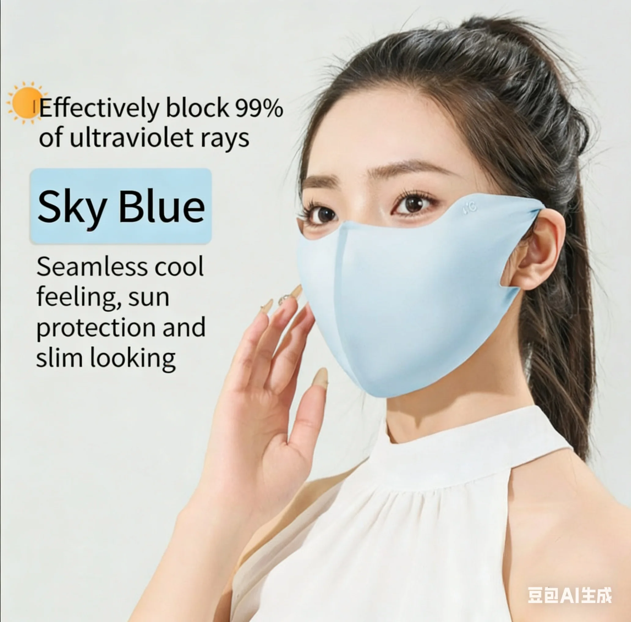 

UPF50+ Ice Silk Sunscreen Mask for Women 3D Stereo Breathable Washable Windproof Eye Protection