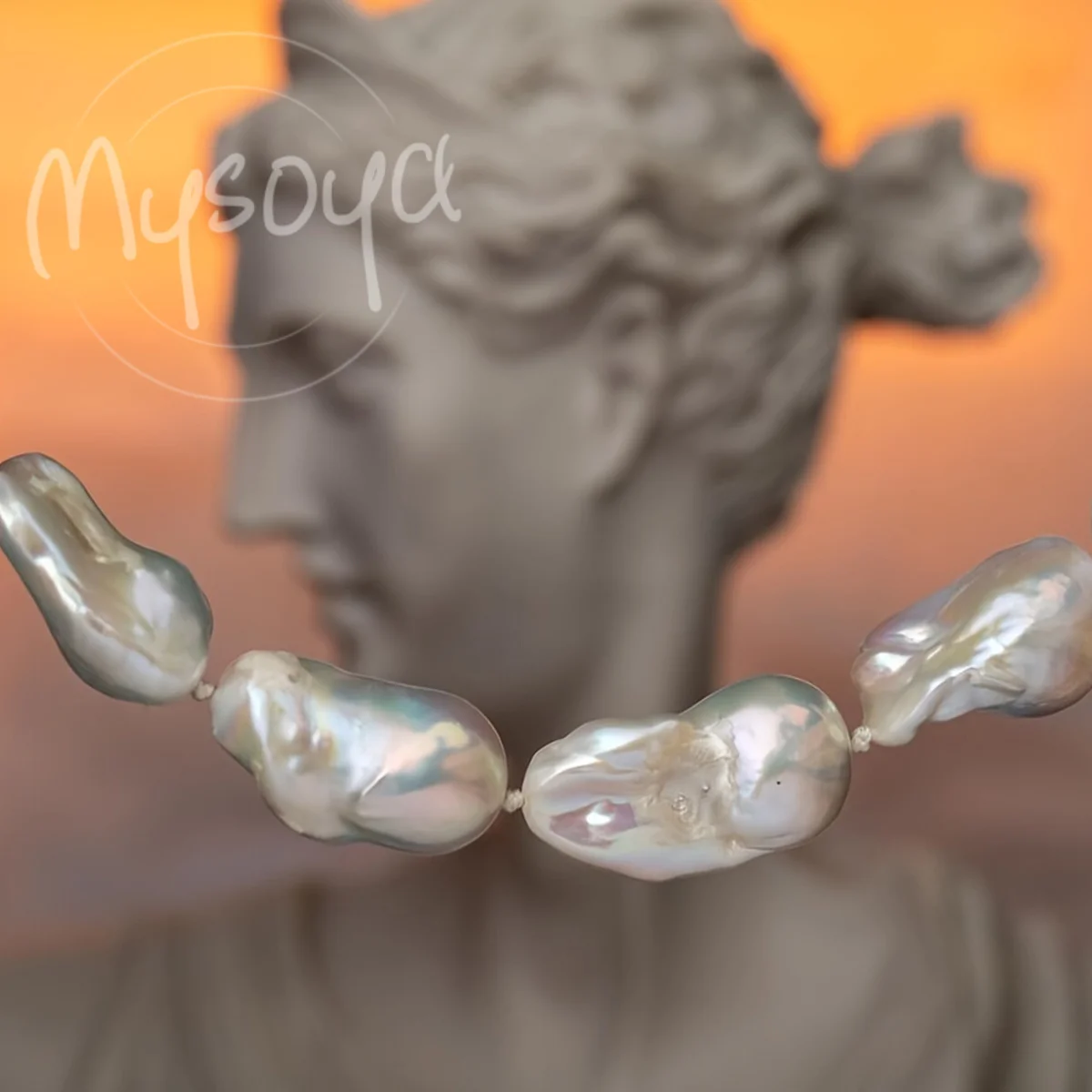 

MYSOYA 14-18mm White Baroque Freshwater Pearl Necklace With Gift Box Perfect Gift For Wedding Birthday Christmas New Year