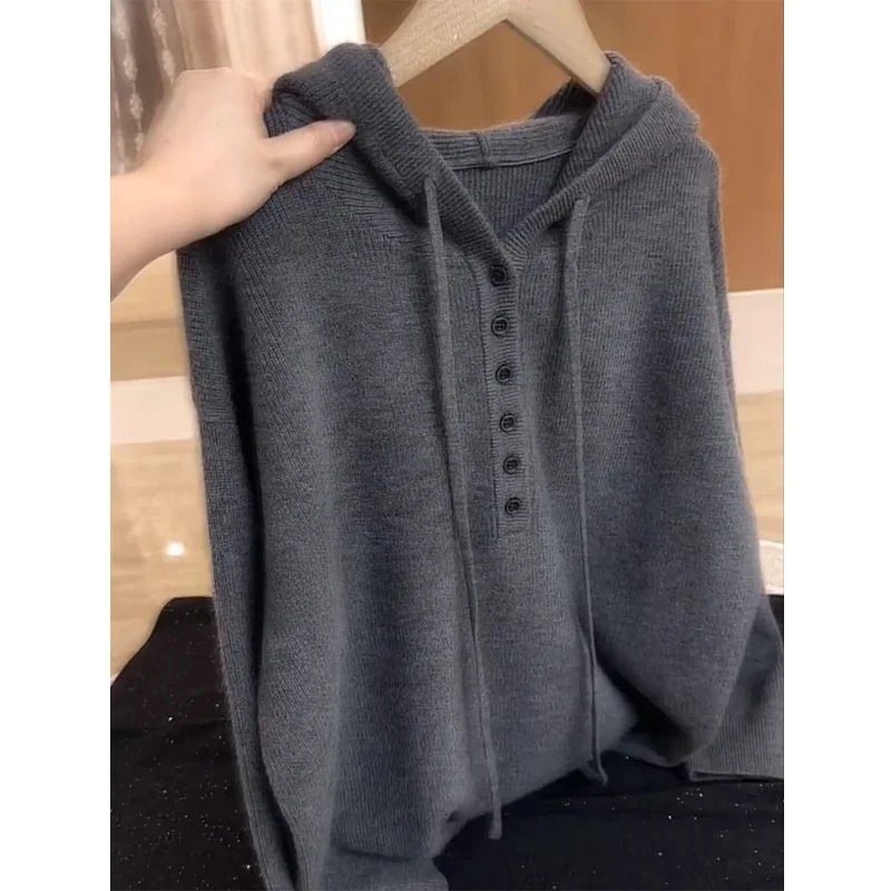 

Ladies Loose Fit Soft Knitted Hat Tunic Top for Commuting Autumn Winter New Style Casual Comfortable Polyester Fiber Long Sleeve