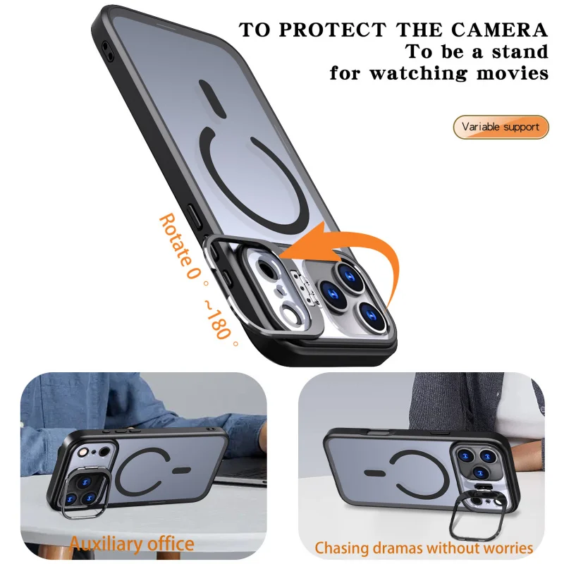 Funda de teléfono Magsafe para iPhone 17 16 15 Pro Max Air, funda protectora con soporte de Metal oculto, anticaídas y antiarañazos