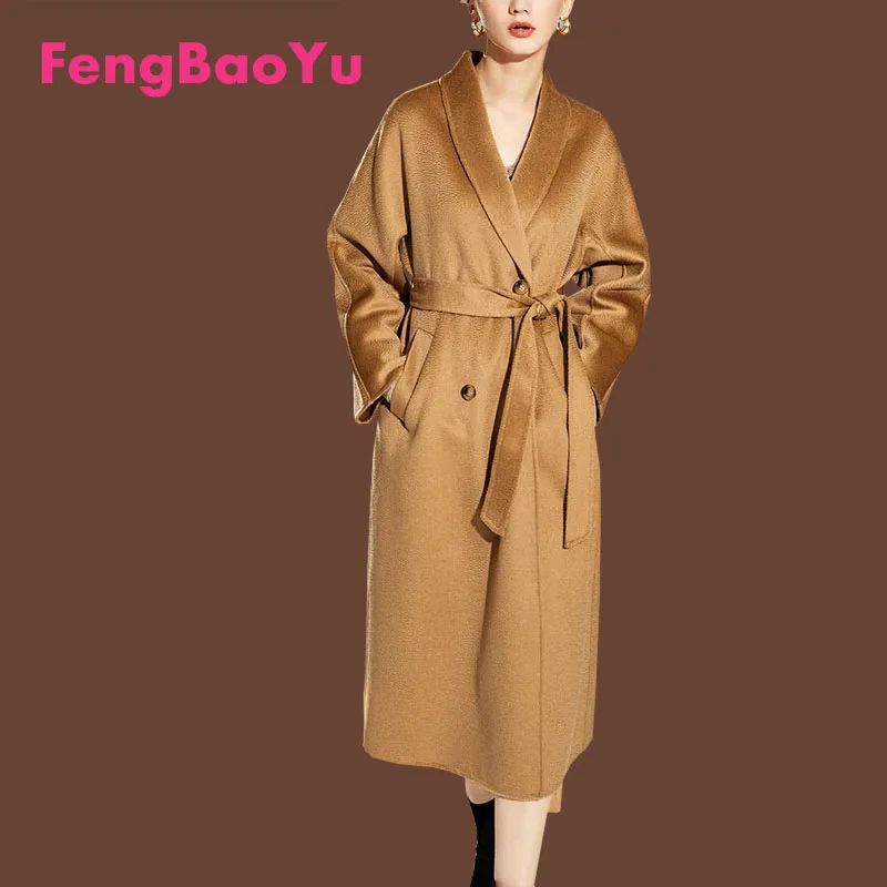 

Fengbaoyu Water Corrugated Double-sided Cashmere Coat Women's Autumn Winter Europe The United States High-end Fashion Wool Coat