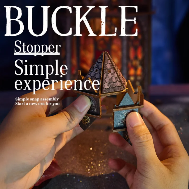 DIY-Buchecke aus Holz, Miniatur-Modellbausätze, Spire of The Wyrm, Buchstütze, 3D-Puzzle mit LED-Licht für Freunde, Geburtstagsgeschenke