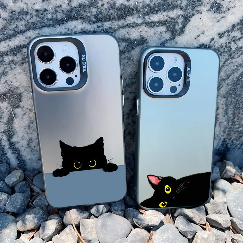 

Cartoon Black Cat Laser Phone Case For iPhone 11 Case iPhone 12 14 Pro Max 16 13 15 Pro Max 13Mini 14 15 Plus Shockproof Cover