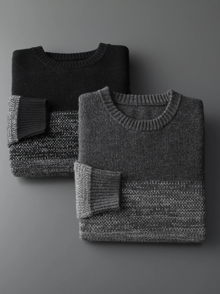 Men Wool Pullover O-neck Vintage Sweater Autumn Winter Thick Smart Casual Cashmere 100% Merino Wool Knitted Soft Long Sleeve Top