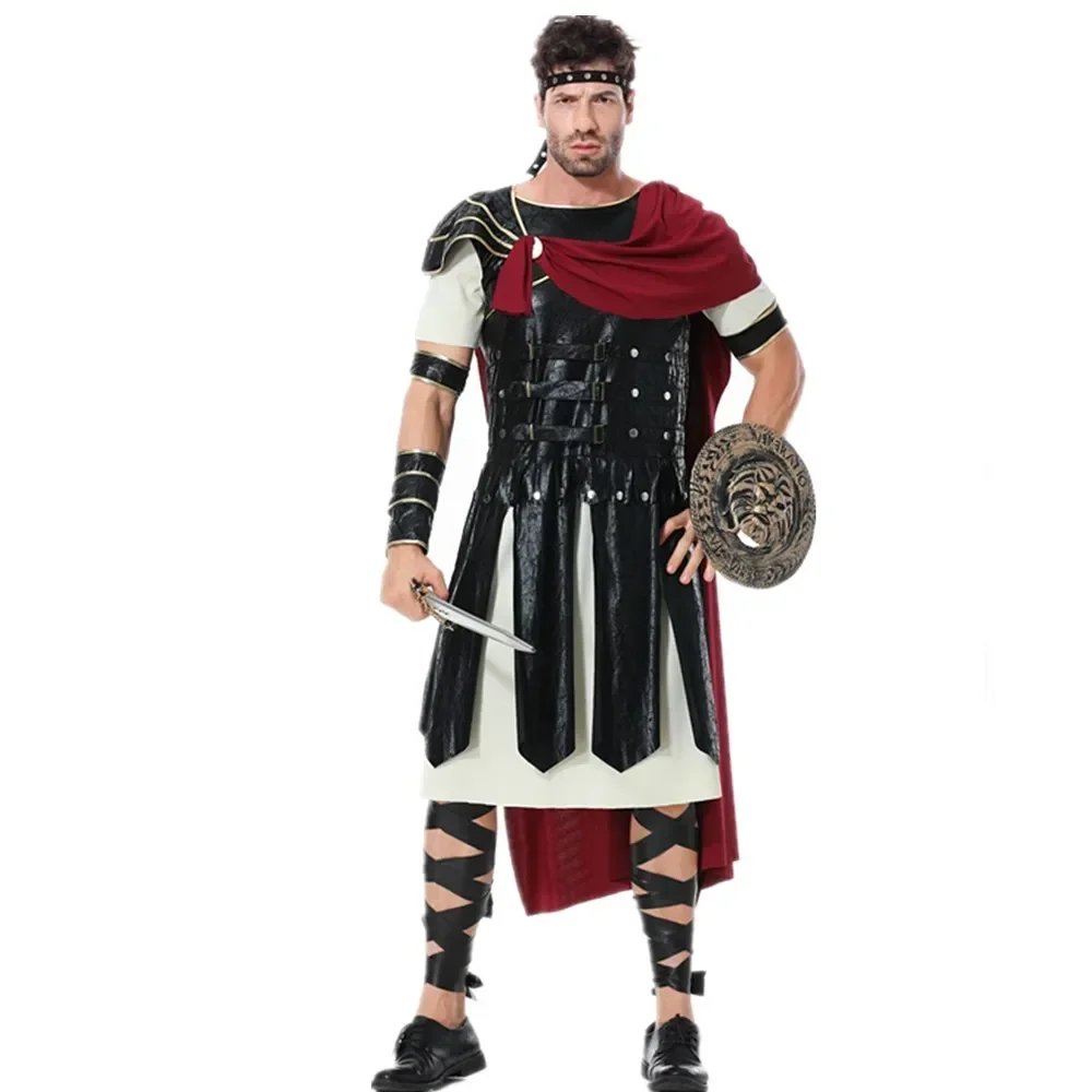 Disfraz de guerrero de Caballero Real romano Medieval para hombres, traje de Cosplay de Halloween para adultos, traje de soldado gladiador europeo