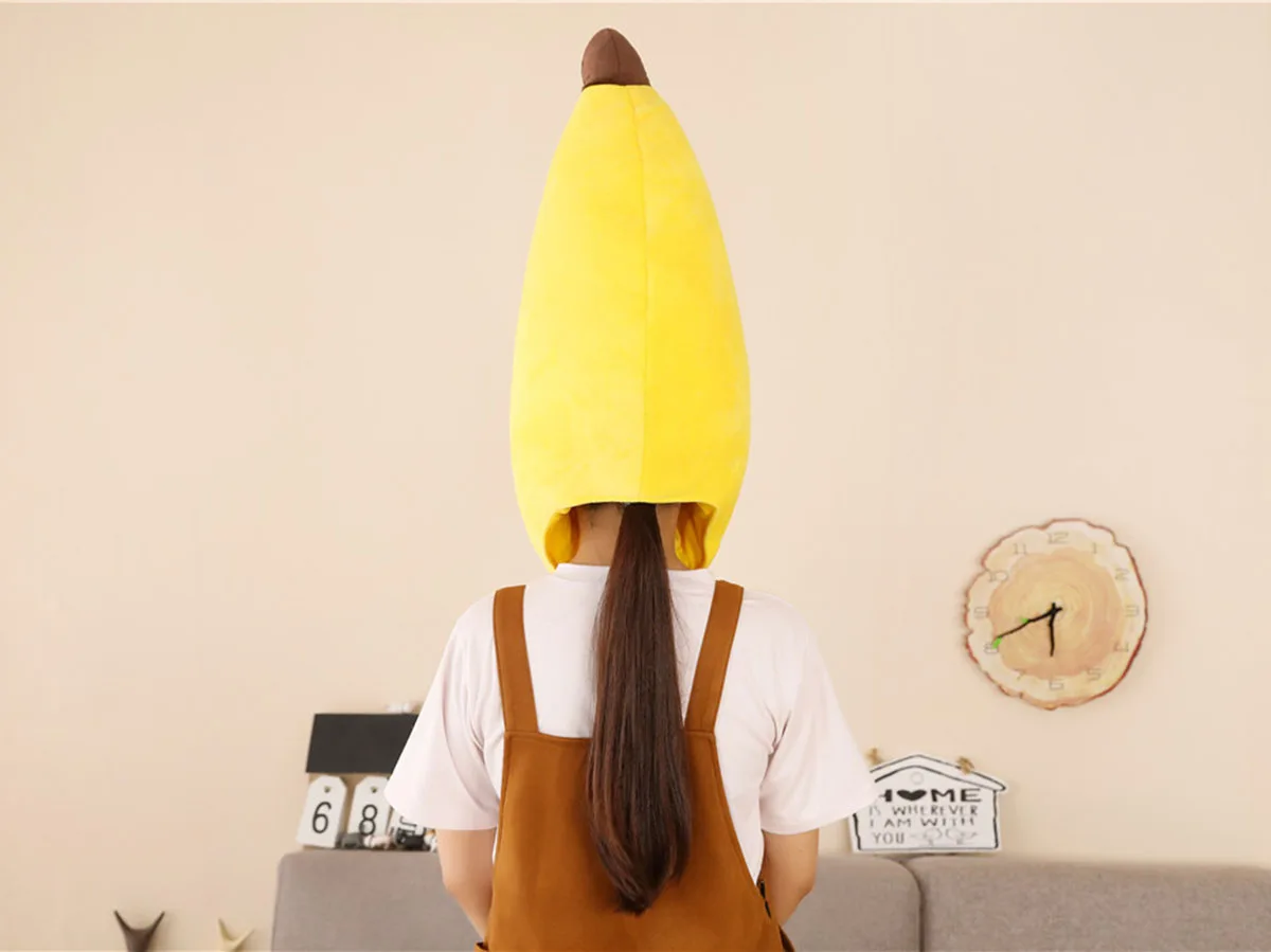 Gorros de disfraz de Festival de Navidad para niños y adultos, sombrero de plátano divertido Unisex, novedad amarilla
