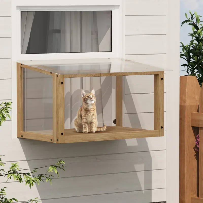 

Акриловый окунь Catio Wood Cat Window Box Прочный, легкий вес, простой в установке, большой пространство
