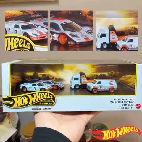 Hot Wheels 1:64 Diecast Alloy Cars Gulf Oil Livery Le Mans Garage McLaren F1 GTR Ford GT40 Ford Transit Supervan Fleet Street