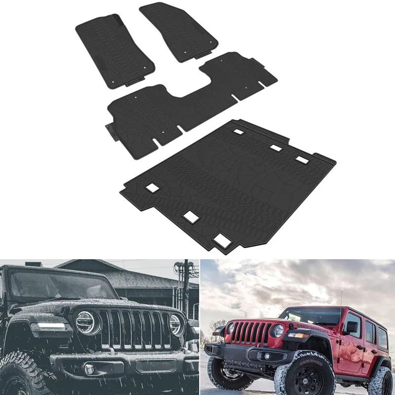 Front Foot Mats & Trunk Cargo Mat Fits for 2018-2024 Jeep Wrangler JL Unlimited Sport Sahara Freedom Rubicon 4 Door ,Odorless 