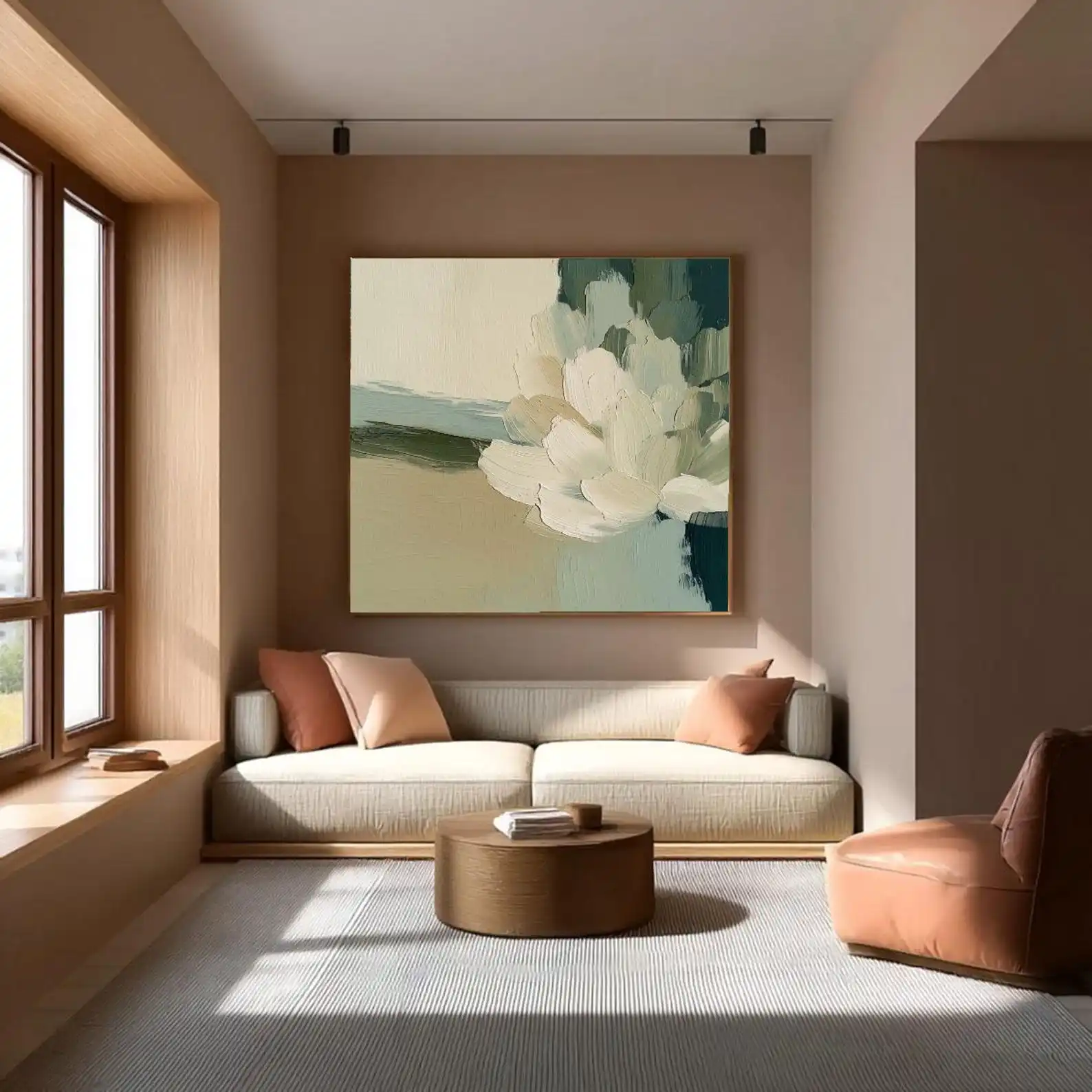 

Mhemyo Large Abstract Hand Painted Lotus Oil Painting Minimalist Floral Canvas Art Calm Botanical Artwork For Living Room Decor