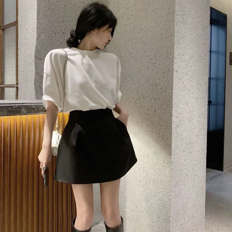 Lucyever schwarz weiß High Wiast Puffy kurze Röcke Frauen All-Match Y2k Tasche A-Linie Rock weibliche koreanische Arbeit Stil Anzug Rock
