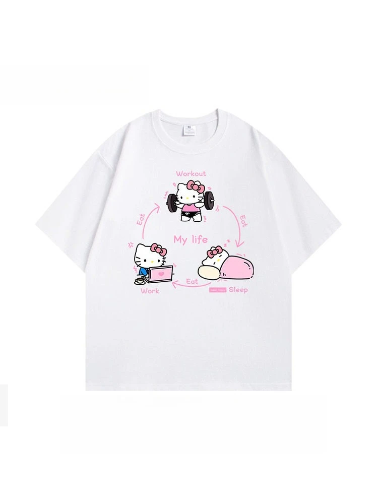 2026 Sanrio Hello Kitty Summer Men's and Women's Parent-Child Pure Cotton T-Shirt Comfortable Breathable High-Quality Ins Y2K