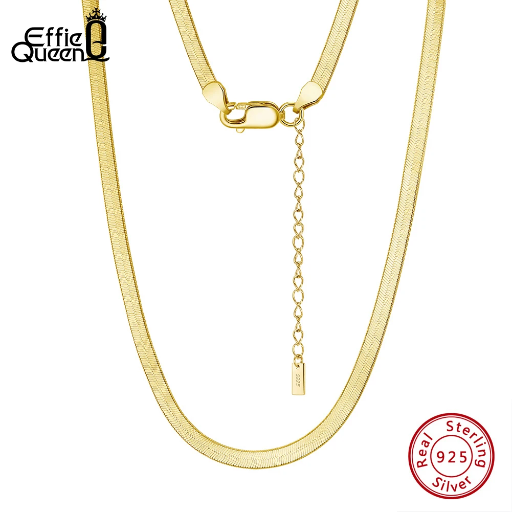 

Effie Queen 3MM Width Snake Chain Necklace 925 Sterling Silver for Women Flat Herringbone Choker Chain Trend Jewelry Gift SC81