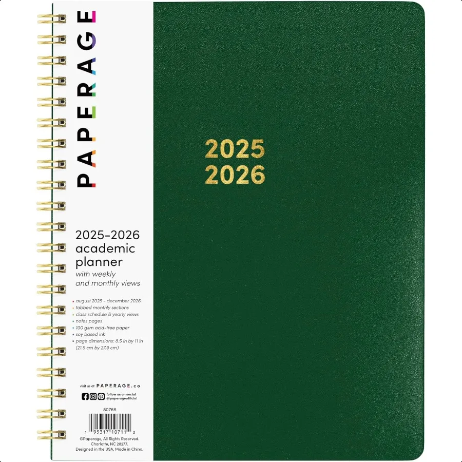 

17 Month Academic Planner 20252026 Weekly Monthly Spreads August 2025 December 2026 Large 8.5 in x 11 in Dark Green