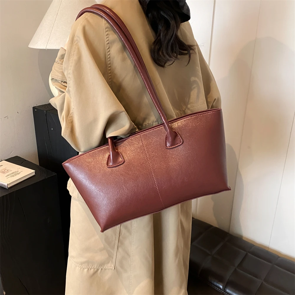 

Winter Luxury Handbags Large Capacity Casual Tote Bags Underarm Shoulder Bags for Women Pure Color Pu Leather
