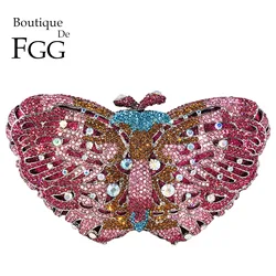 Boutique De FGG Women Pink Evening Bags and Clutches Formal Party Dinner Butterfly Crystal Clutch Wedding Minaudiere Purse