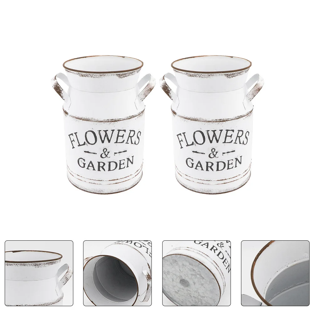 

2pcs Iron Flower Bucket Galvanized Metal Rustic Farmhouse Decor Dried Flowers Plant Pot Indoor Outdoor Floral Arrangements Vase