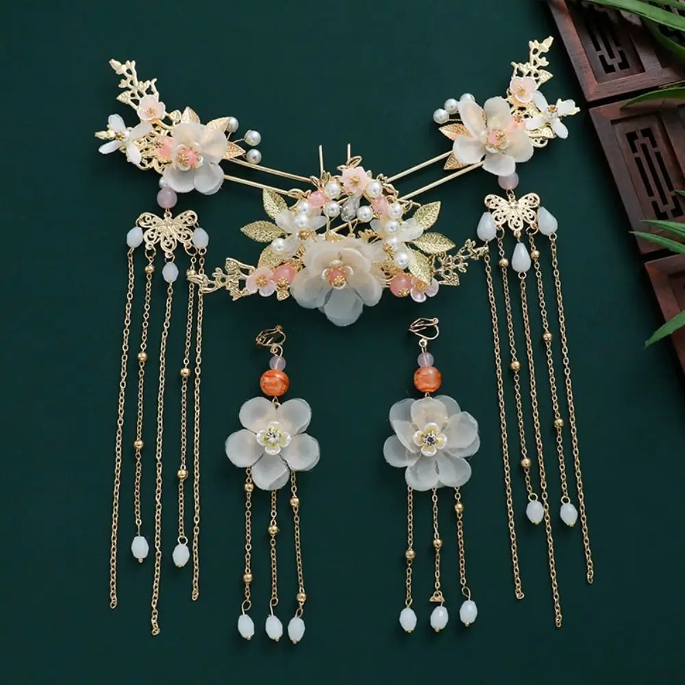 

Antique Flower Chinese Style Hairpin Set Tassel Earring Hanfu Hair Stick Hair Fork Hair Chopstick Women
