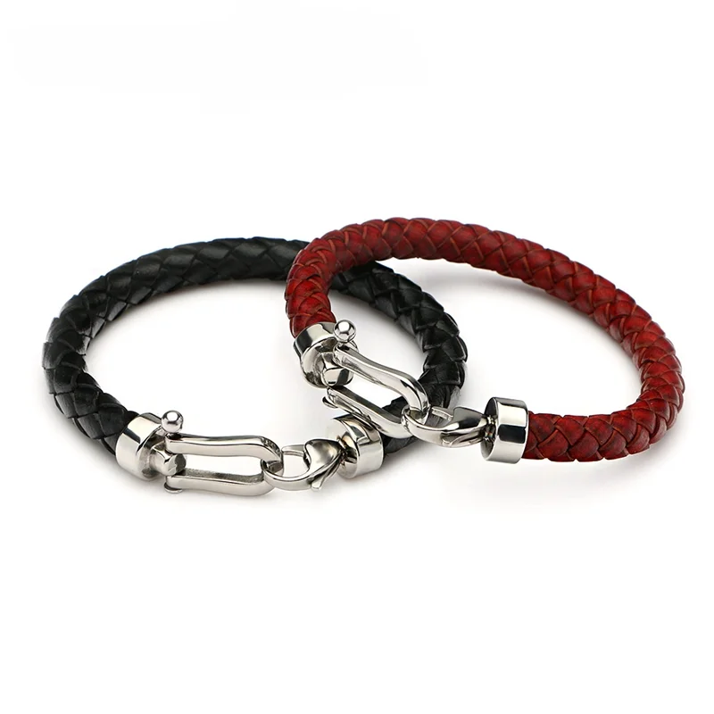 8mm Genuine Leather Men Bracelet 316L Stainless Steel Lobster OT Clasp Bracelet Retro  Bangles Jewelry