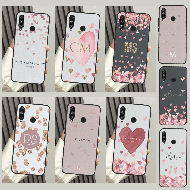 Custom Polka Dots Rose Gold Monogram Case For Huawei Honor X9a X7 X8 X9 50 70 P20 P30 P40 Lite Mate 50 P50 Pro Nova 5T P Smart