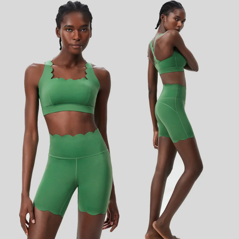 FUBEIKE الصيف موجة صغيرة ملابس اليوغا بلون حجم كبير تشغيل النساء رياضية الرياضة اللياقة البدنية الجري البدلة قطعتين مجموعة