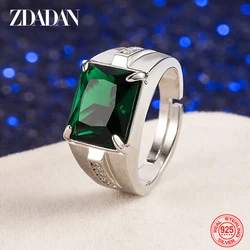 ZDADAN 925 Sterling Silver Emerald Finger Rings For Men Women Fashion Wedding Jewelry