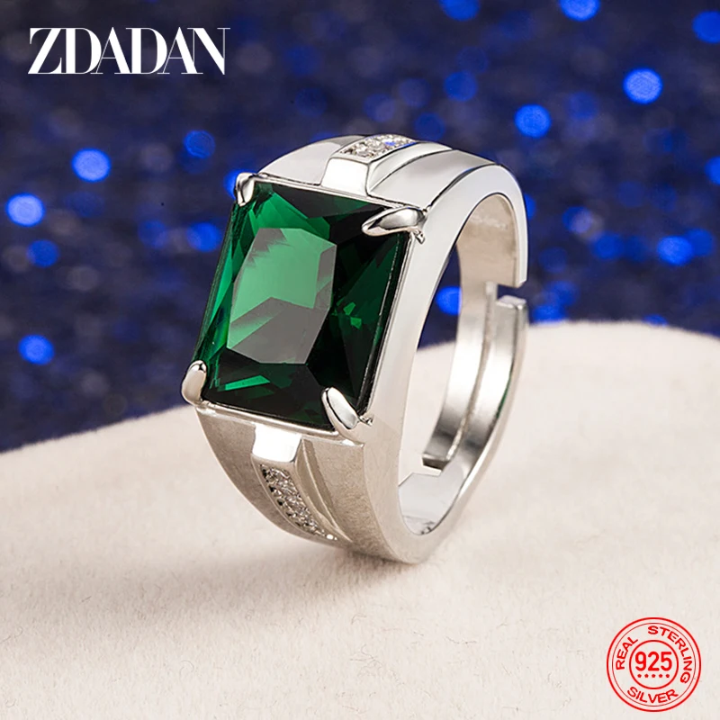 ZDADAN 925 Sterling Silver Emerald Pierścionki na palce dla mężczyzn Kobiety Moda Biżuteria ślubna