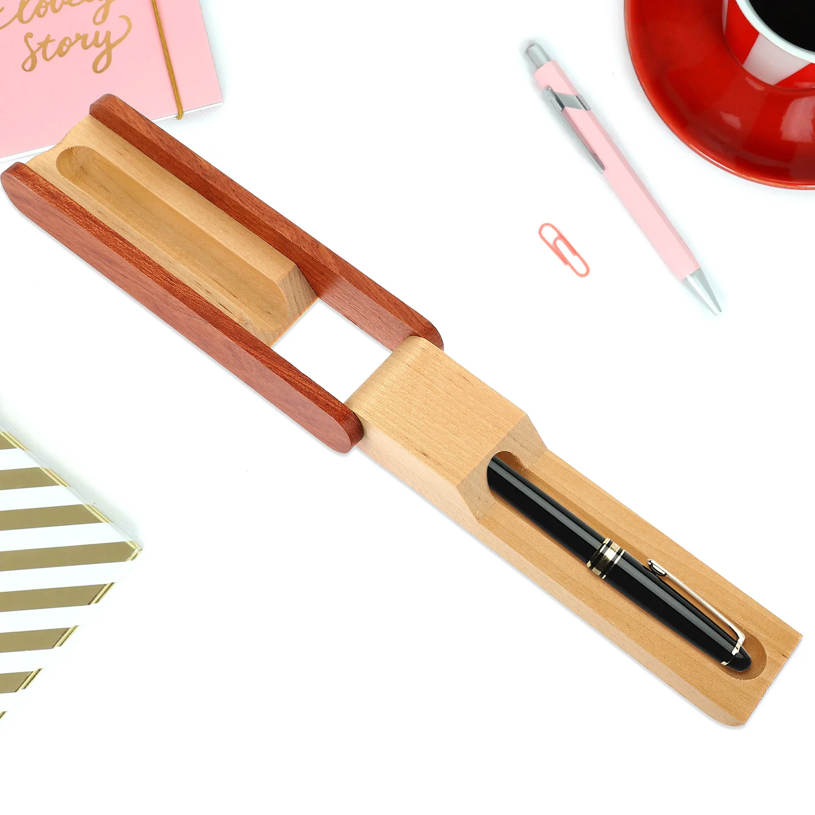 

Single Pen Gift Box Wooden Organizer Display Case Portable Pen Holder for Fountain Ballpoint Pens Packaging Pens Container