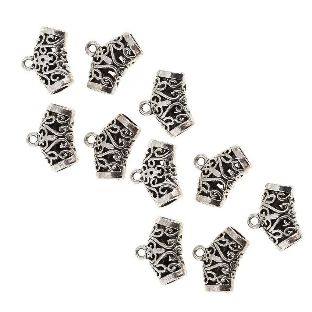 Perles de tube en argent tibétain, perles d'espacement sculptées, pendentif à suspendre, 14x19x7mm, 10 pièces