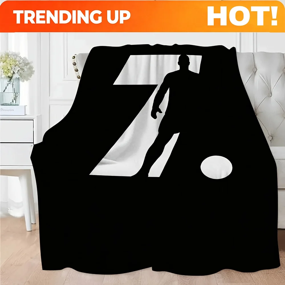 Customize Fashionable Flannel Blanket with Number 7 and Soccer Player Silhouette | Suitable for Living Room, Office Naps, and Ca
