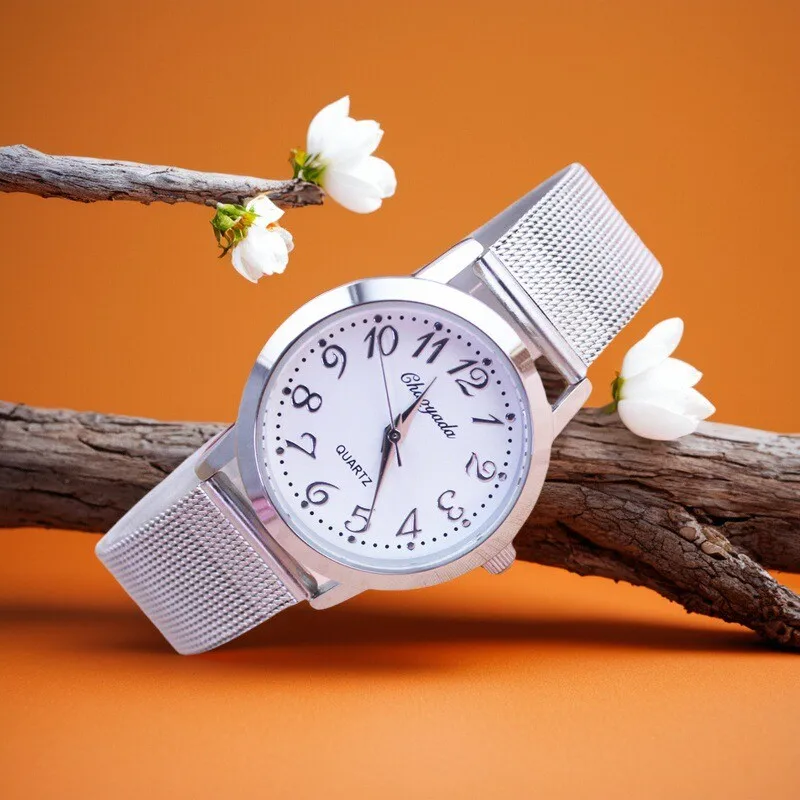 السيدات النساء الكلاسيكية الأزياء الصلب حزام فاخر للماء الساعات النسائية الطلاب أرقام الكوارتز الفضة الهدايا سوار ساعة #3