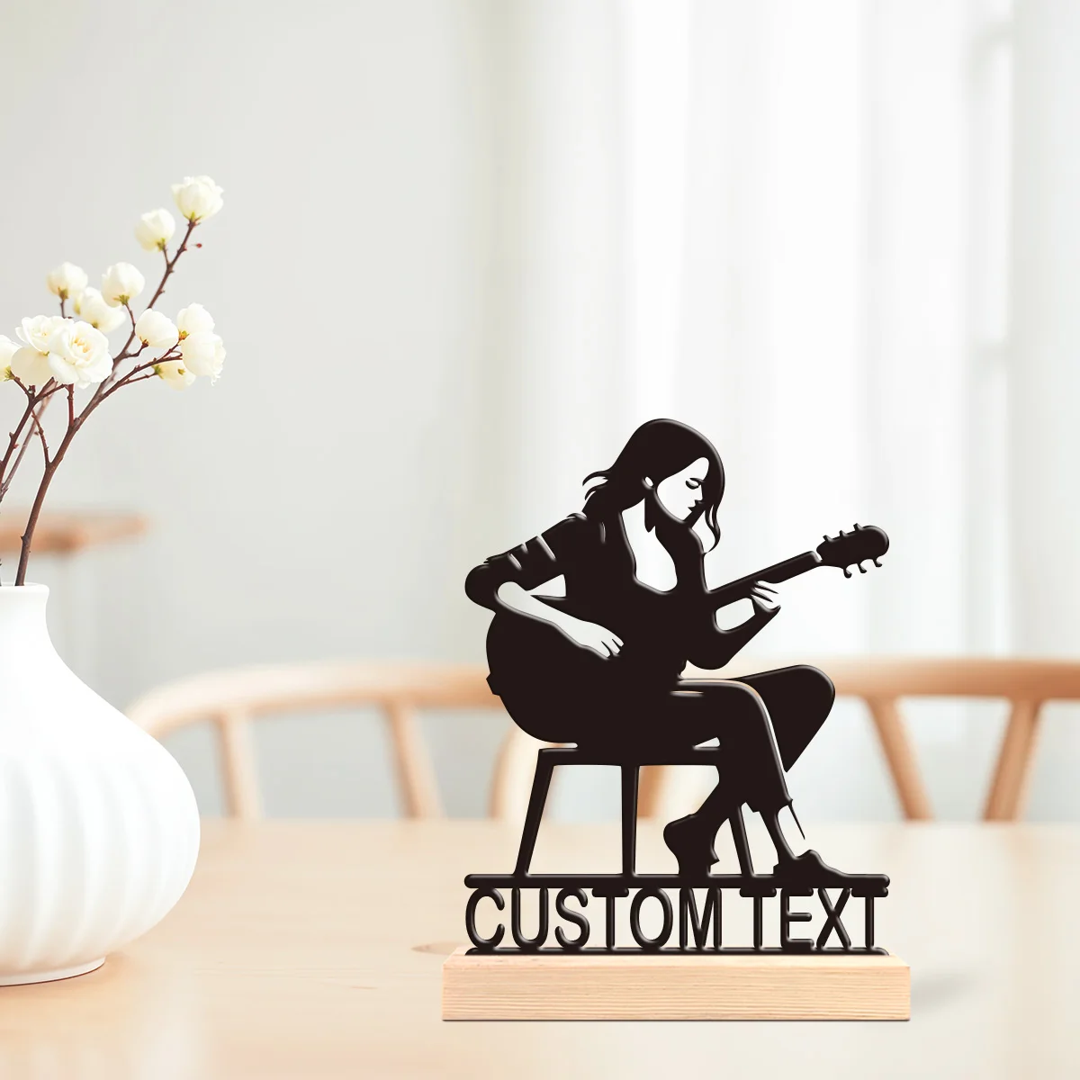 1pc Metal Art Desktop Decoration Customizable Content Equipped with Wooden Base Suitable for Fireplaces,Study Rooms,and Offices