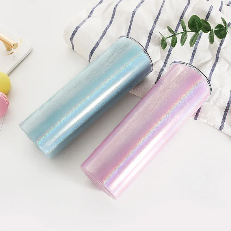 20oz Car Cup Skinny Tumbler Rainbow Paint Straight Cups Hot Sublimation Travel MugsSkinny Cup Straw Bottle