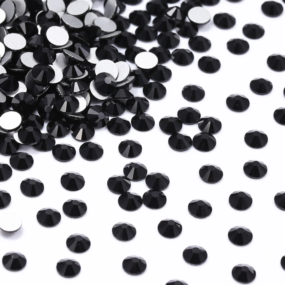 All Size SS3-SS60 Black Diamond Glass Flatback Rhinestone High Quality Round Silver Base Gray Glue On Stones for DIY Nails Art