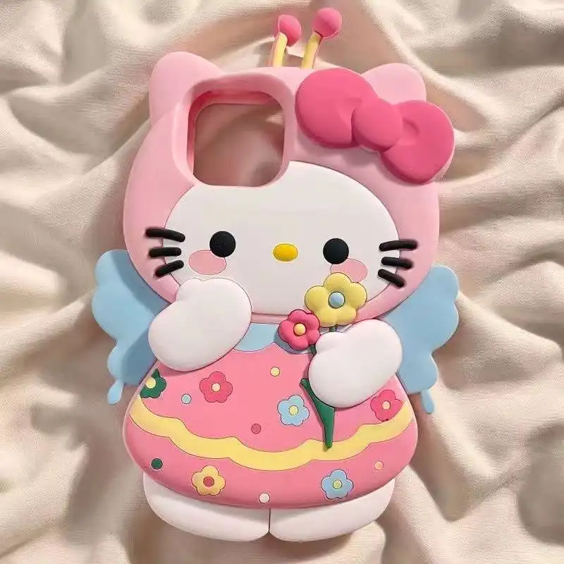 luxury 3D Stereoscopic Hello Kitty Cases For iPhone 16 15 14Plus 13 12 11 Pro Max Mini XR XS Soft Silicone Shockproof Back Cover