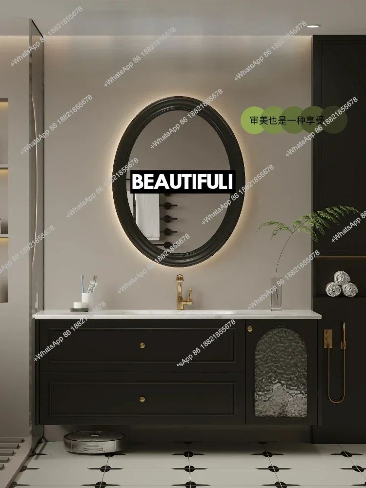 Z136French retro bathroom cabinet combination rock slab hot bending integrated washbasin bathroom