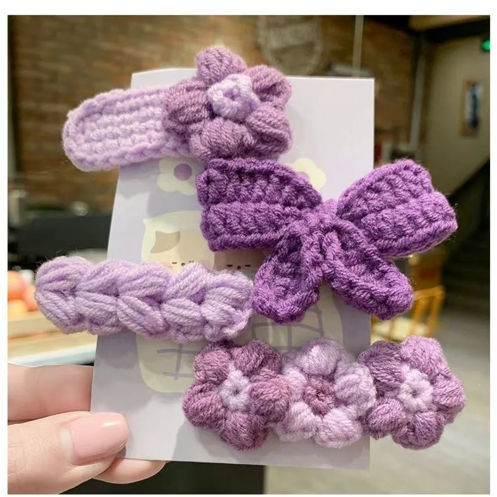 

4Pcs New Knit BB Hair Clips Cute Flower Border Elegant Hairpin Bow Bow Bang Clips Hair Accessories