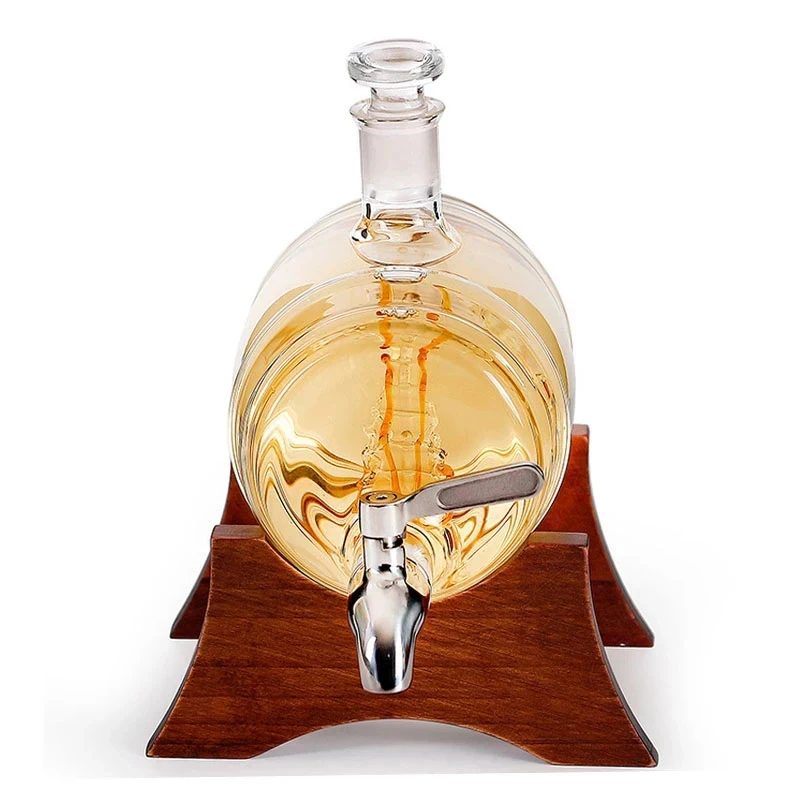 1000ml Creative Barrel Shape Wine Dispenser, Glass Wine Bottle Holder, Whiskey Glass Wine Set Wine Decanter Hand Blown Glass