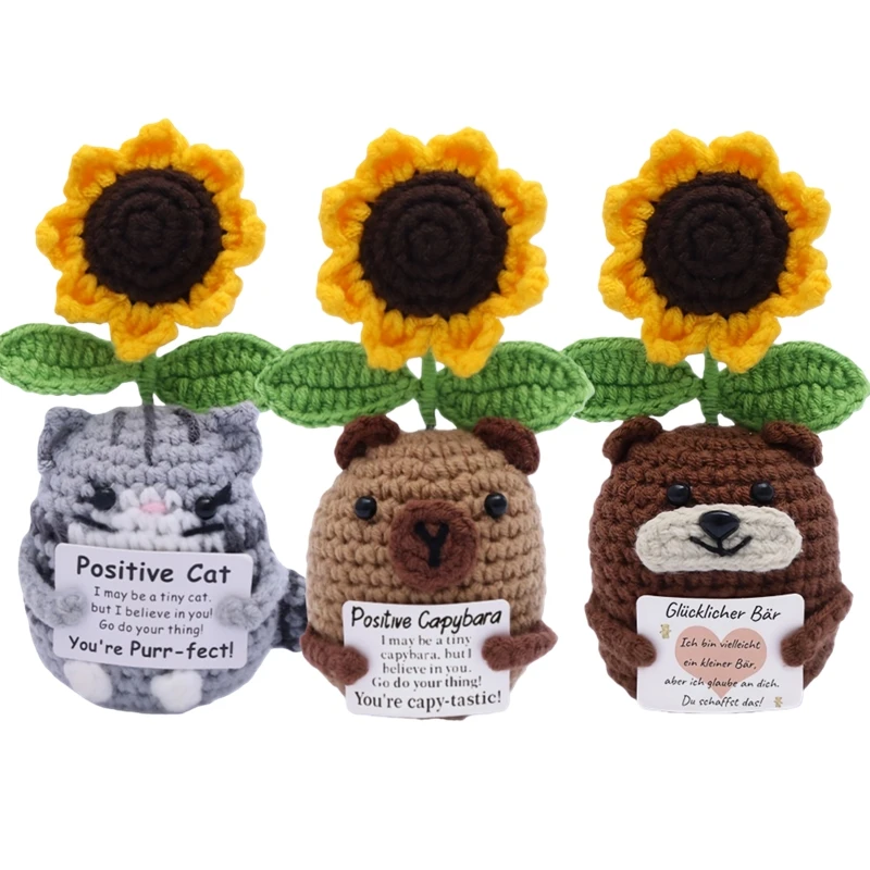 

Creative Handmade Crochet Bear Capybara Sunflower Positive Energy Cartoon Animal Dolls Gift Desktop Ornament Home Decorations
