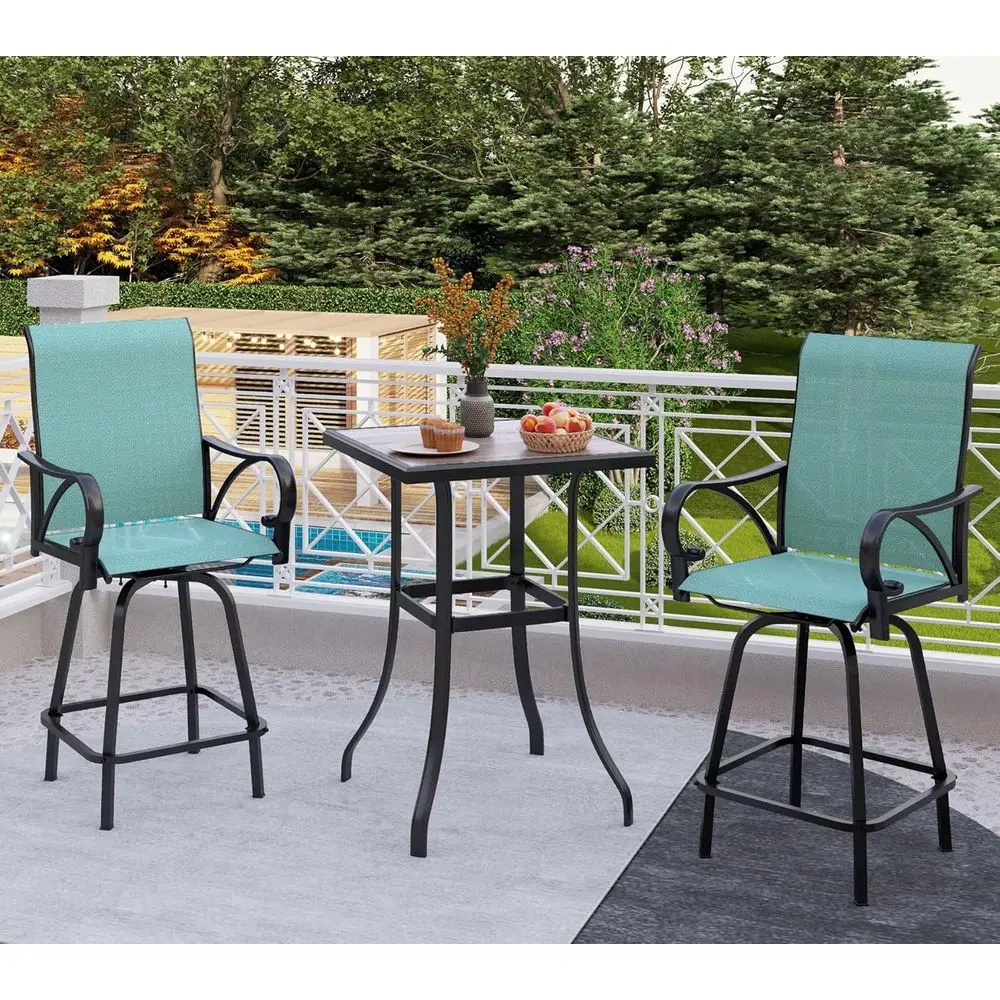 

3-Piece Swivel Bar Set in Lake Blue Textilene for Outdoor Patio, Bistro, Garden, or Yard