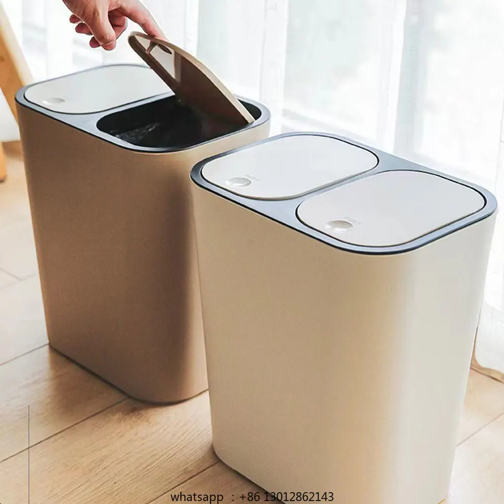

Сортировочный мусорный бак с двойным отделением, кнопочные отделения для мусора, мусорный бак для сухого и влажного классификационного мусора для домашнего офиса, кухни